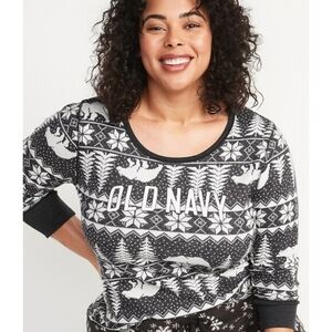 Old Navy Long Sleeve Thermal Fair Isle Lounge top Gray & White Size L